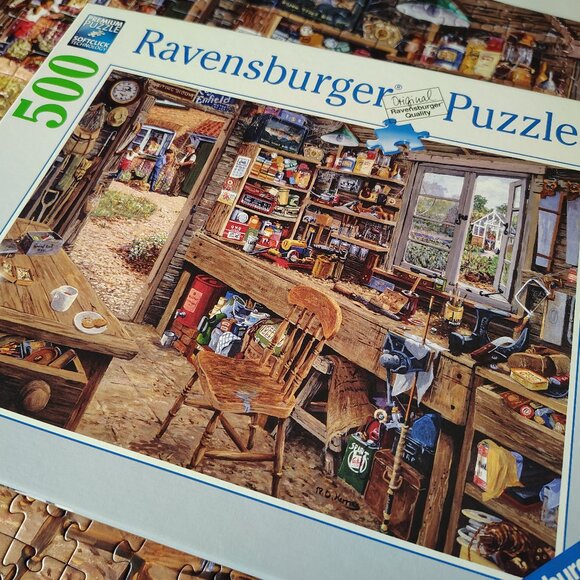 Ravensburger 500 Large Piece Puzzle "Dad's Shed" - Picture 1 of 3